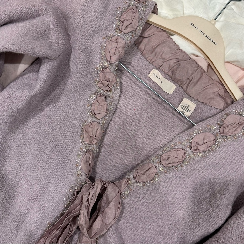 Anthropologie Sleeping On Snow Beaded Tie Front Embellished Wool Sweater